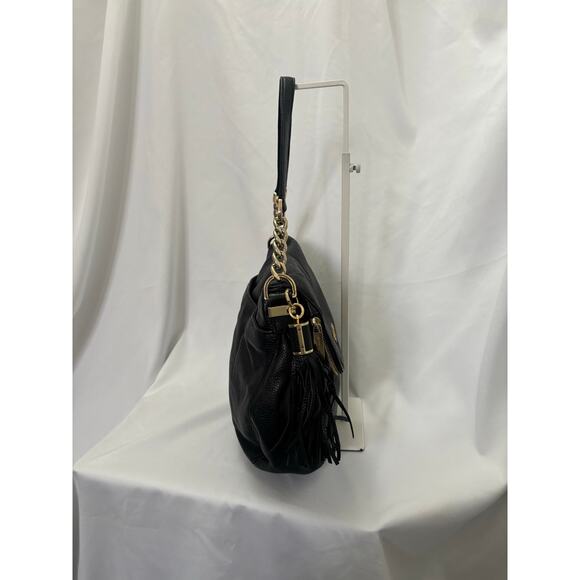 Michael Kors Bedford Tassel Satchel Bag Black Pebbled Leather Handbag Purse - Picture 4 of 16